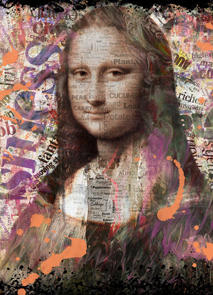Glasbild 100x100cm Mona Lisa mit Zeitungen