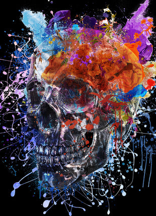 Glasbild 80x80cm Farbiger Totenkopf links