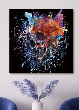 Glasbild 80x80cm Farbiger Totenkopf links