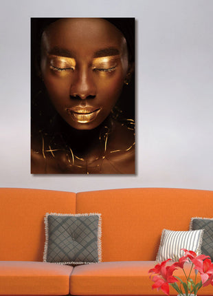 Glasbild 80x120cm Frau mit goldenen Augen/Lippen
