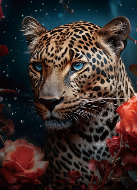 Glasbild 80x80cm Panther mit Rosen