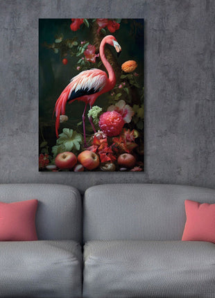Glasbild 110x160cm Flamingo mit Blumen