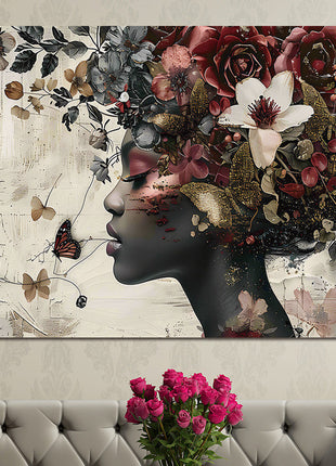 Glasbild 120x80cm Frau mit Blumen rechts