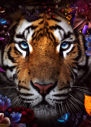 Glasbild 160x110cm Tiger mit Blumen