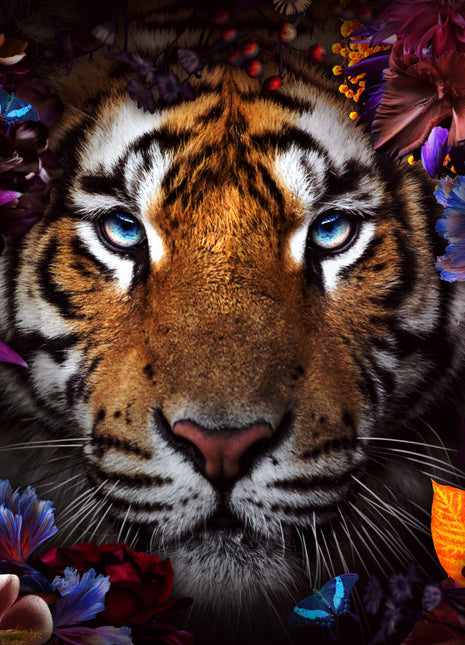 Glasbild 160x110cm Tiger mit Blumen