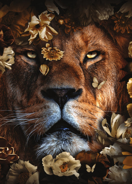 Glasbild 160x110cm Löwe mit Blumen