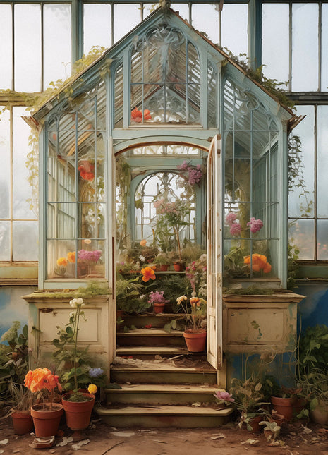Glasbild 80x120cm Gartengewächshaus