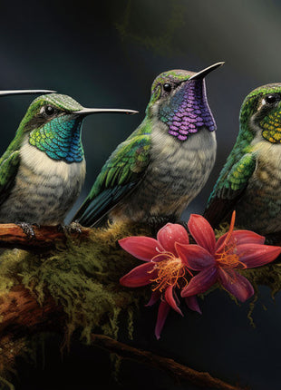 Glasbild 160x80cm Kolibris in einer Reihe