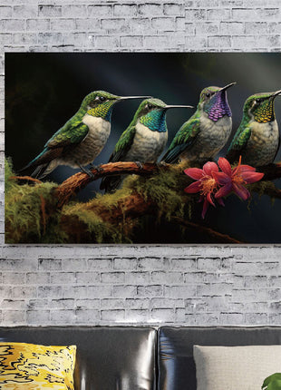 Glasbild 160x80cm Kolibris in einer Reihe
