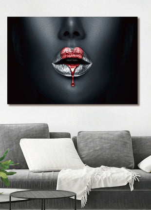 Glasbild 120x80cm Silberne Lippen mit rotem Herz