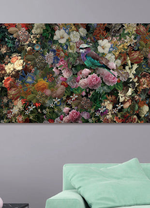 Glasbild 120x80cm Vogel mit Blumen