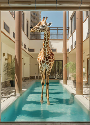 Glasbild 80x80cm Giraffe im Pool