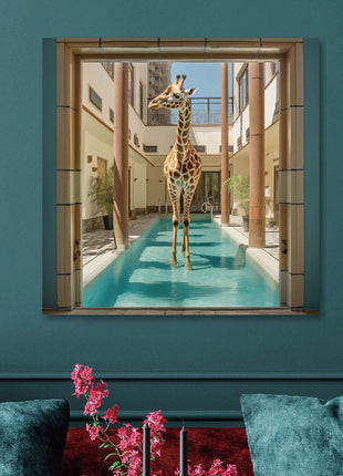 Glasbild 80x80cm Giraffe im Pool