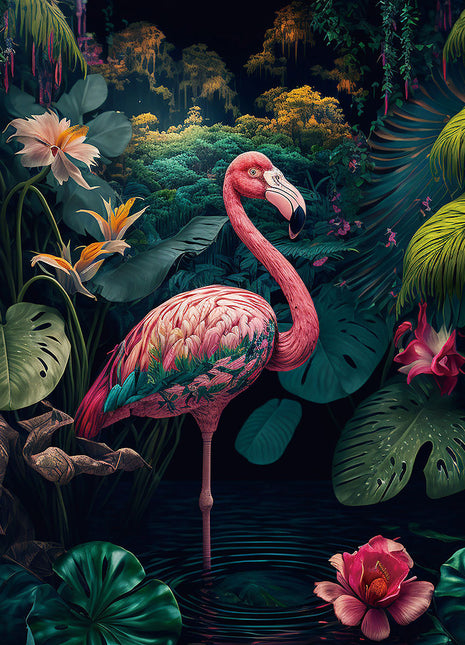 Glasbild 80x80cm Flamingo rechts