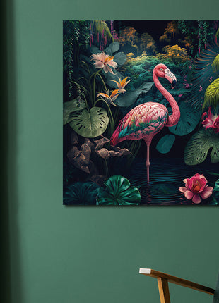 Glasbild 80x80cm Flamingo rechts