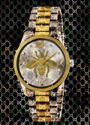 Glasbild 80x120cm Uhr Gold