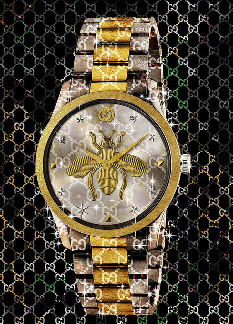 Glasbild 80x120cm Uhr Gold