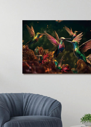 Glasbild 160x110cm Farbige Kolibris
