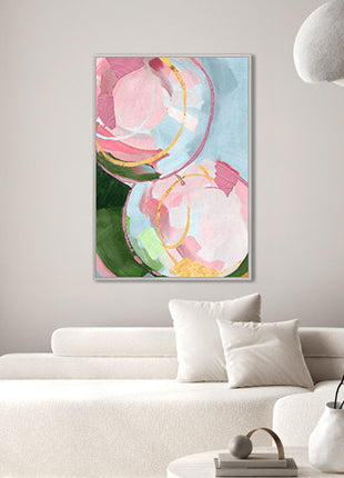 Leinwand inkl. Rahmen 80x120cm 'Pink Circles' Material: Acrylfarbe + Goldfolie