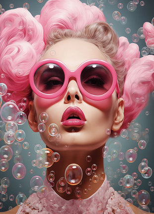 Glasbild 80x120cm Rosa Frau mit Luftblasen
