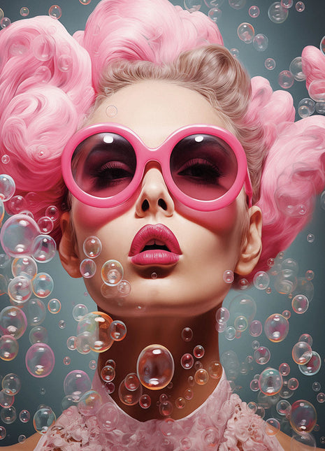 Glasbild 80x120cm Rosa Frau mit Luftblasen