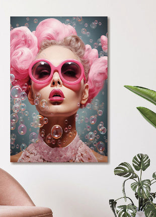 Glasbild 80x120cm Rosa Frau mit Luftblasen