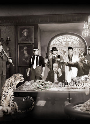 Glasbild 160x80cm Mafia mit Tiger und Panther