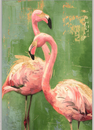 Leinwand inkl. Rahmen 80x120cm 'Flamingos' Material: Acrylfarbe + Goldfolie
