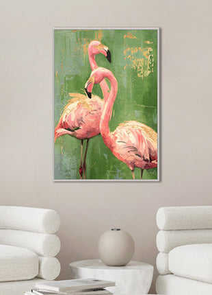 Leinwand inkl. Rahmen 80x120cm 'Flamingos' Material: Acrylfarbe + Goldfolie
