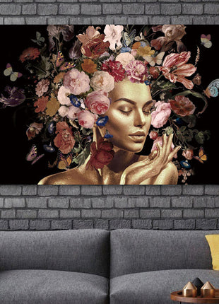 Glasbild 120x80cm Dame mit Blumen