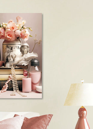 Glasbild mit Goldfolie 60x80cm Bücher mit Vase & Kerzen