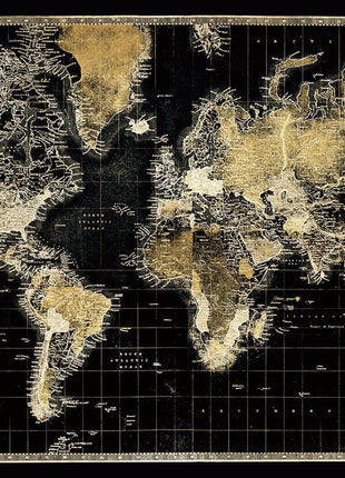 Glasbild mit 3D-Relief 160x110cm Weltkarte schwarz/gold