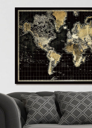 Glasbild mit 3D-Relief 160x110cm Weltkarte schwarz/gold