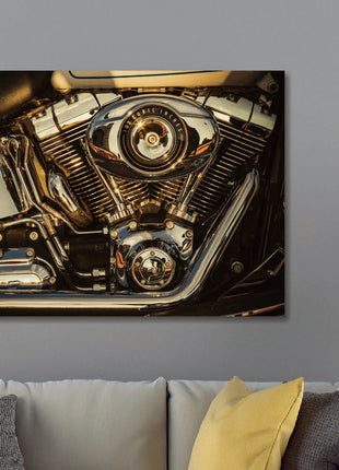 Glasbild 80x120cm Sonne auf Motorblock