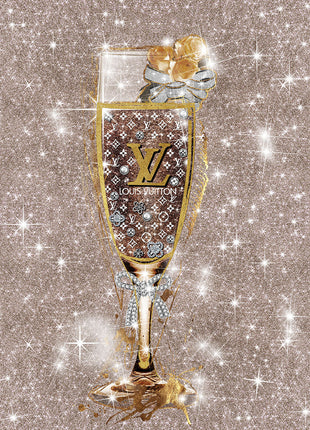 Glasbild mit Goldfolie 60x80cm Champagnerglas