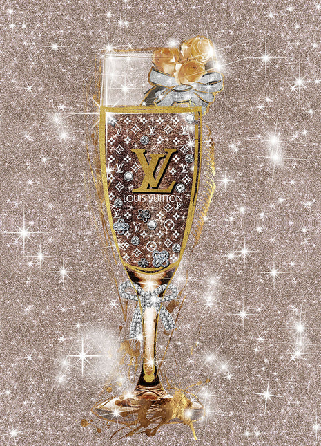 Glasbild mit Goldfolie 60x80cm Champagnerglas