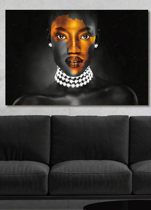 Glasbild mit 3D-Relief 120x80cm Frau mit Afrikakarte