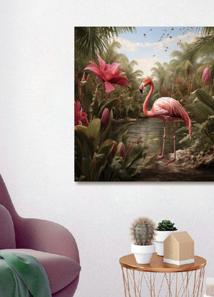 Glasbild 80x80cm Flamingo
