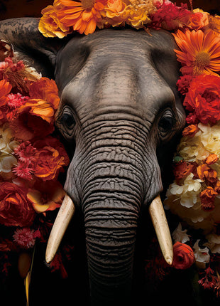 Glasbild 160x110cm Elefant mit Blumen