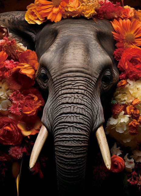 Glasbild 160x110cm Elefant mit Blumen