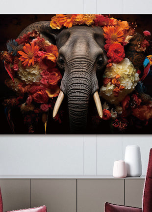 Glasbild 160x110cm Elefant mit Blumen