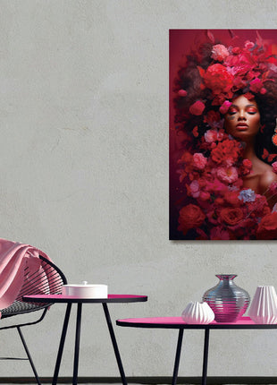 Glasbild 110x160cm Frau mit rosa Blumen bedeckt