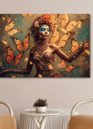 Glasbild 160x110cm Make-up Frau mit Schmetterlingen