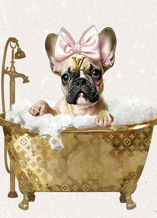 Glasbild mit Goldfolie 60x80cm Hund im Natursekt