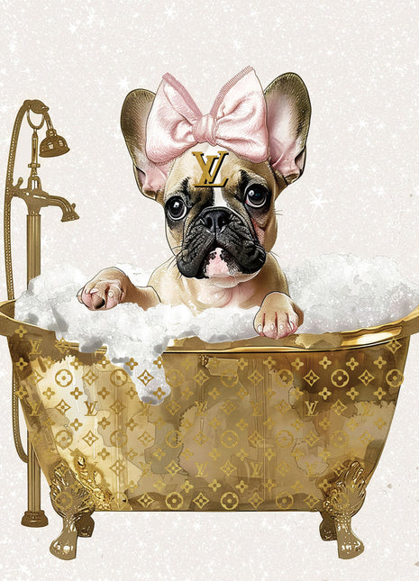 Glasbild mit Goldfolie 60x80cm Hund im Natursekt