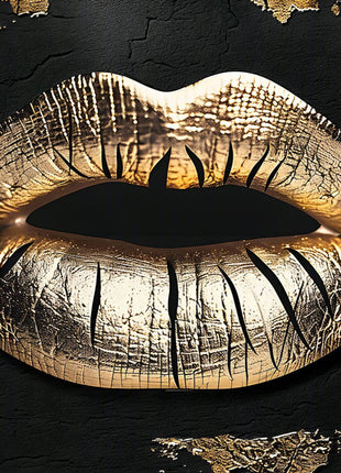 Glasbild 120x80cm Goldene Lippen