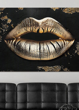 Glasbild 120x80cm Goldene Lippen