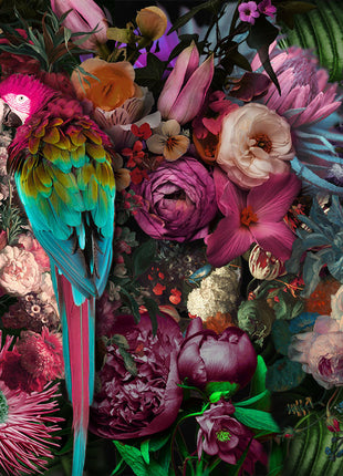 Glasbild 160x110cm Papagei in Blumen