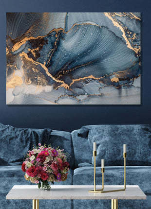 Glasbild mit 3D-Relief 160x110cm Art blau/gold