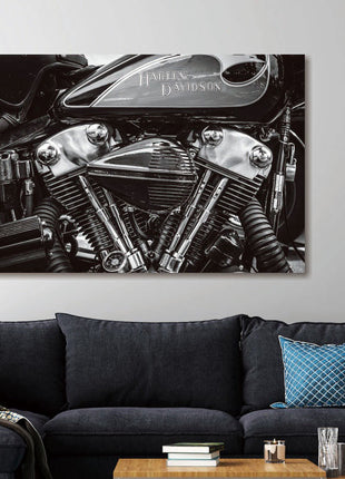 Glasbild 80x120cm Motorblock schwarz/weiß